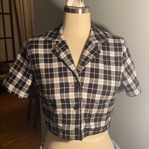 John Galt black and white plaid crop top